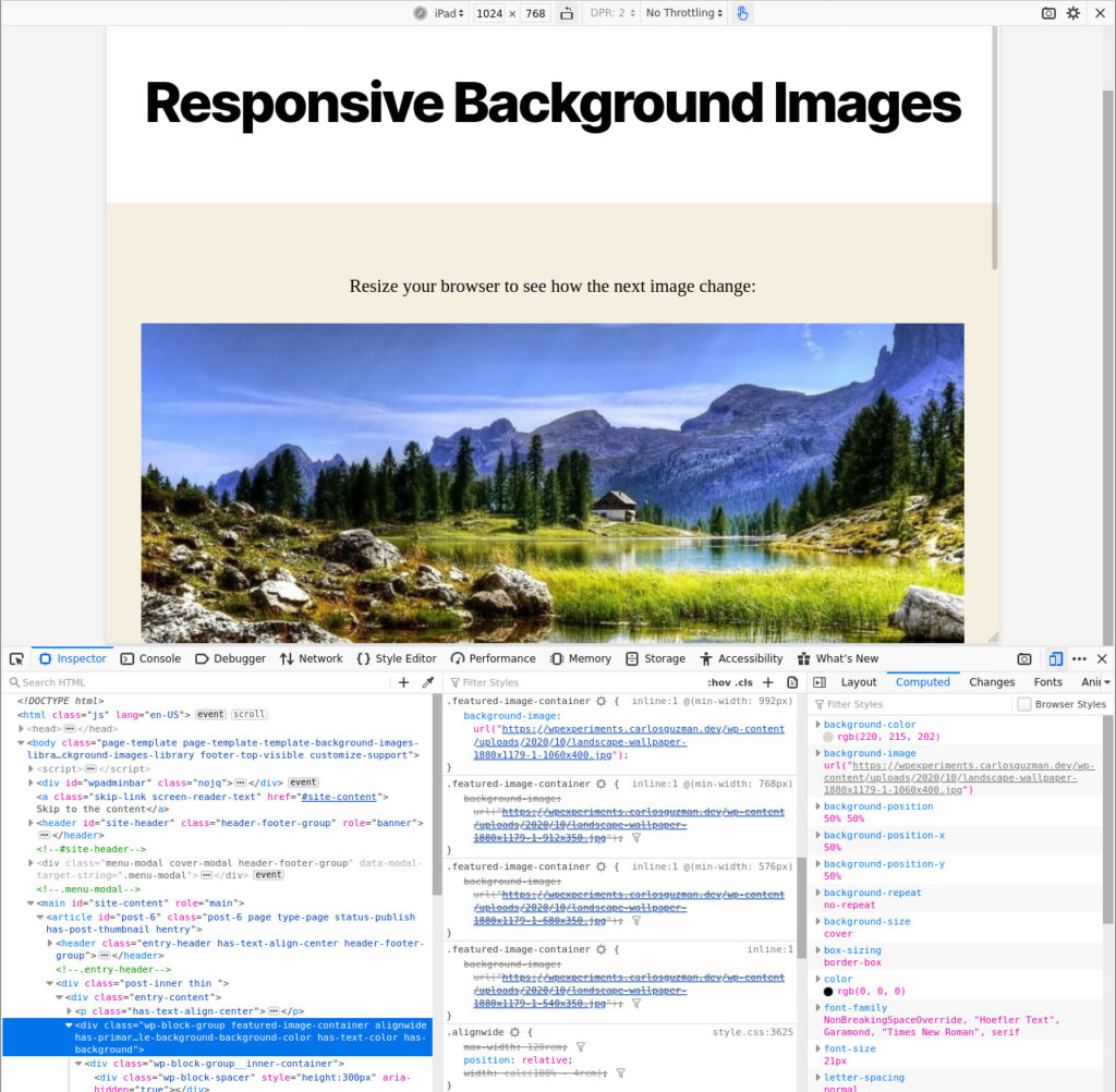 Responsive dynamic background images in WordPress
